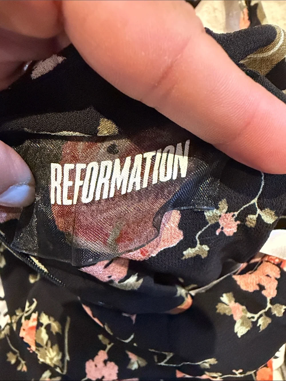 Reformation Black Midi Dress with Floral Print